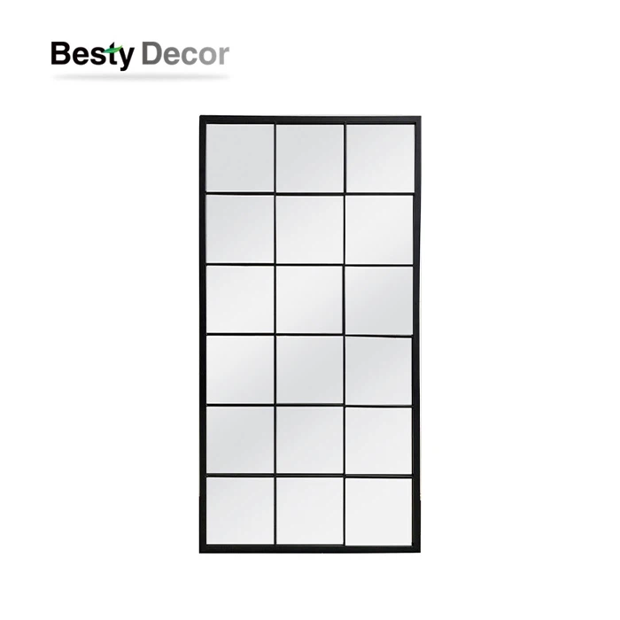 Black Metal Windowpane Mirror
